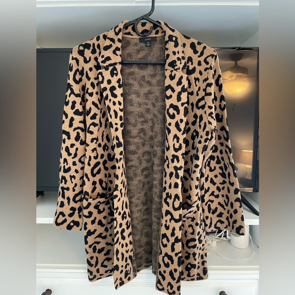 J. Crew leopard sweater coat, size S